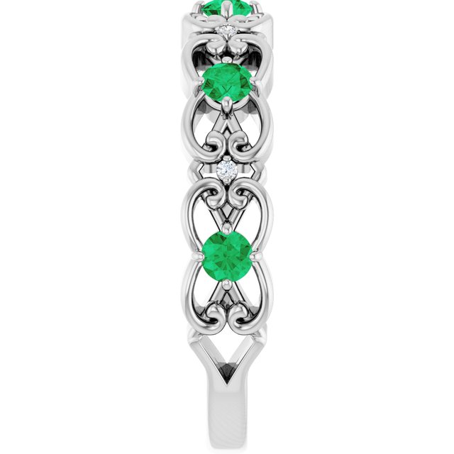 Round Emerald & Diamond Stackable Ring in Gold and Platinum
