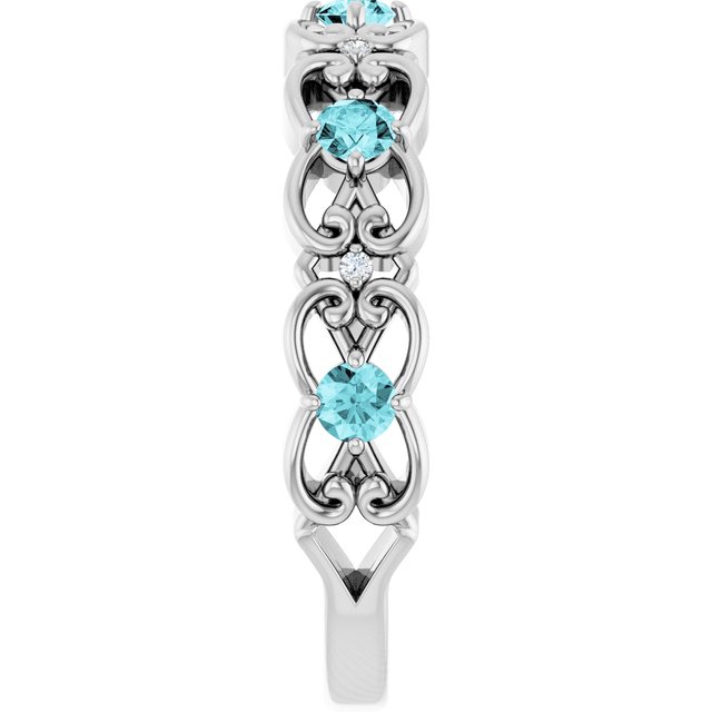 Round Blue Zircon & Diamond Stackable Ring in Gold and Platinum