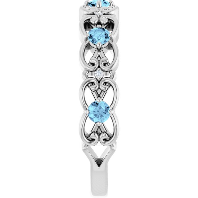 Round Aquamarine & Diamond Stackable Ring in Gold and Platinum