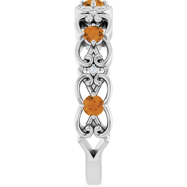 Round Citrine & Diamond Stackable Ring in Gold and Platinum