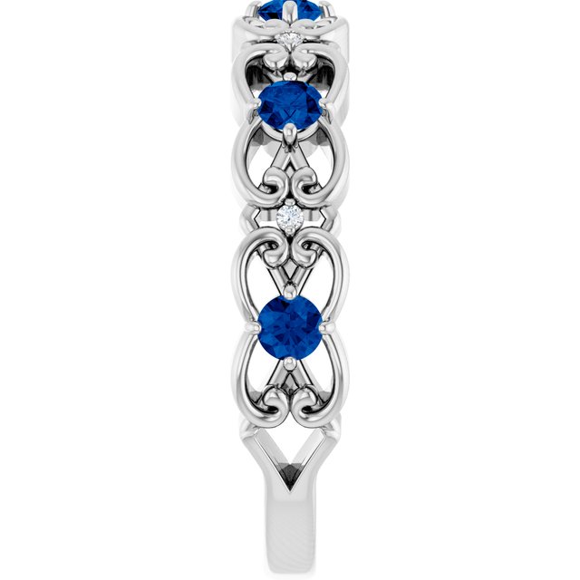 Round Blue Sapphire & Diamond Stackable Ring in Gold and Platinum
