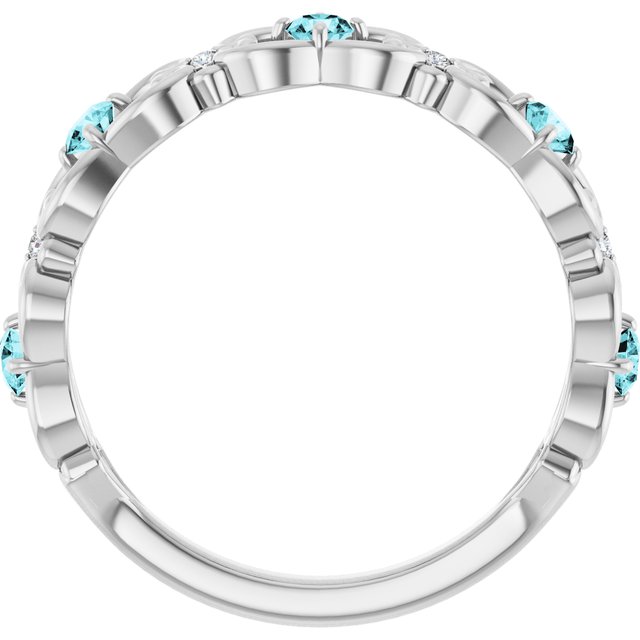 Round Blue Zircon & Diamond Stackable Ring in Gold and Platinum
