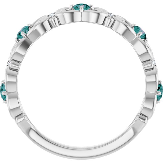 Round Alexandrite & Diamond Stackable Ring in Gold and Platinum