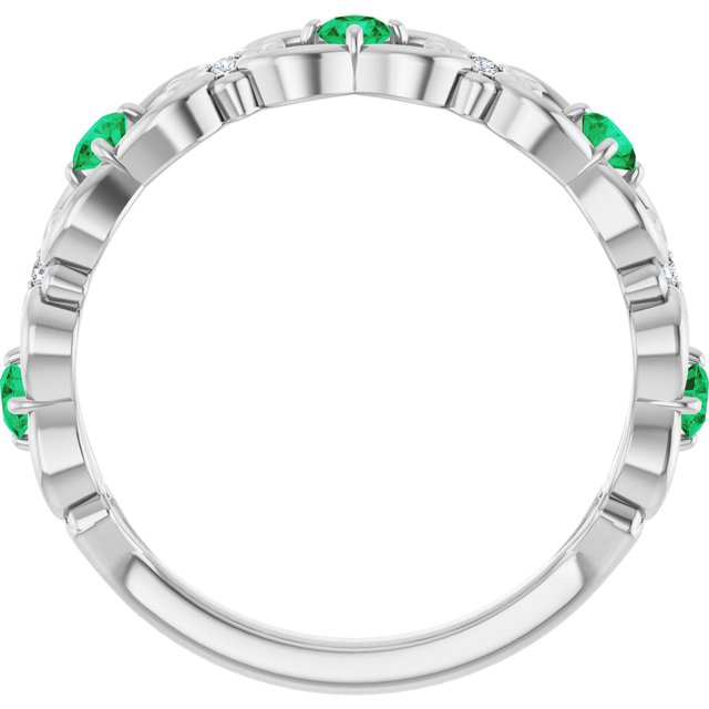 Round Emerald & Diamond Stackable Ring in Gold and Platinum