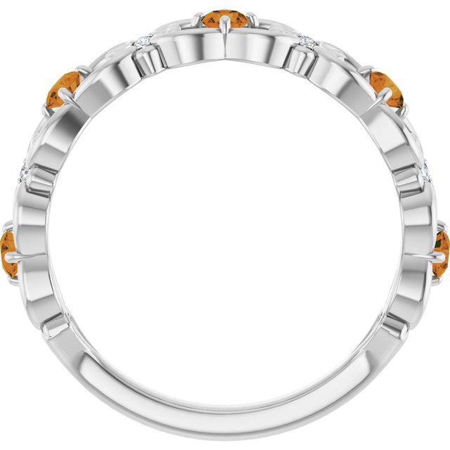 Round Citrine & Diamond Stackable Ring in Gold and Platinum