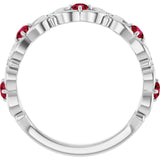Round Ruby Stackable Ring with Diamond Accents in Gold and Platinum
