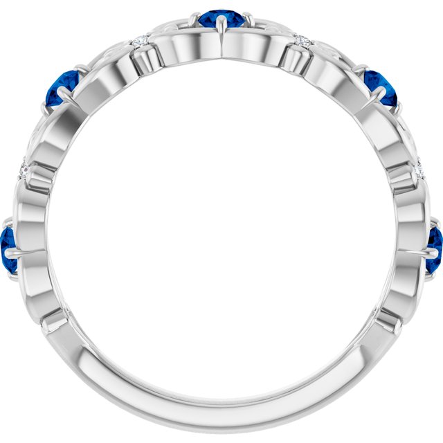 Round Blue Sapphire & Diamond Stackable Ring in Gold and Platinum