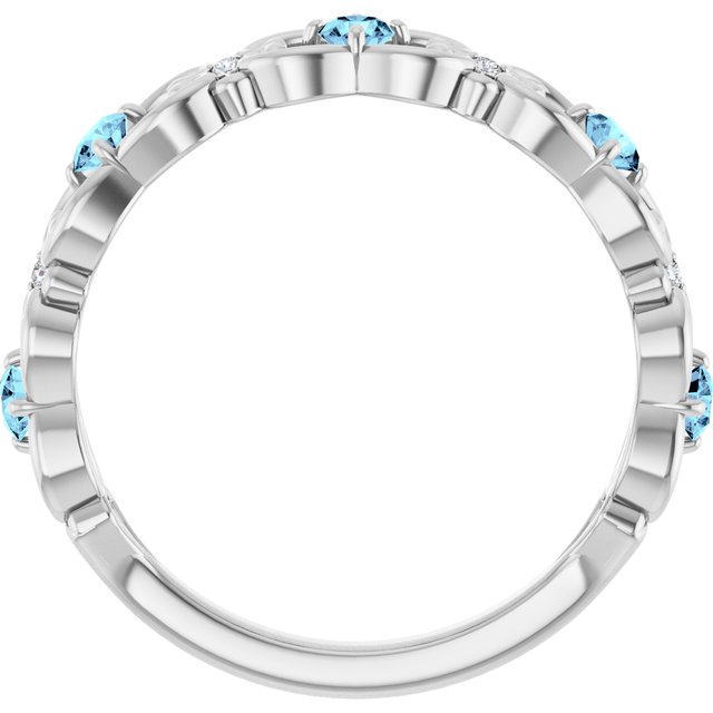 Round Aquamarine & Diamond Stackable Ring in Gold and Platinum