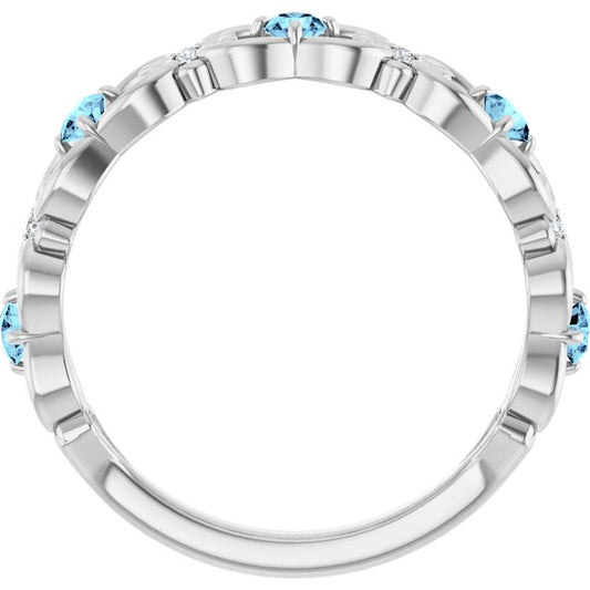 Round Aquamarine & Diamond Stackable Ring in Gold and Platinum