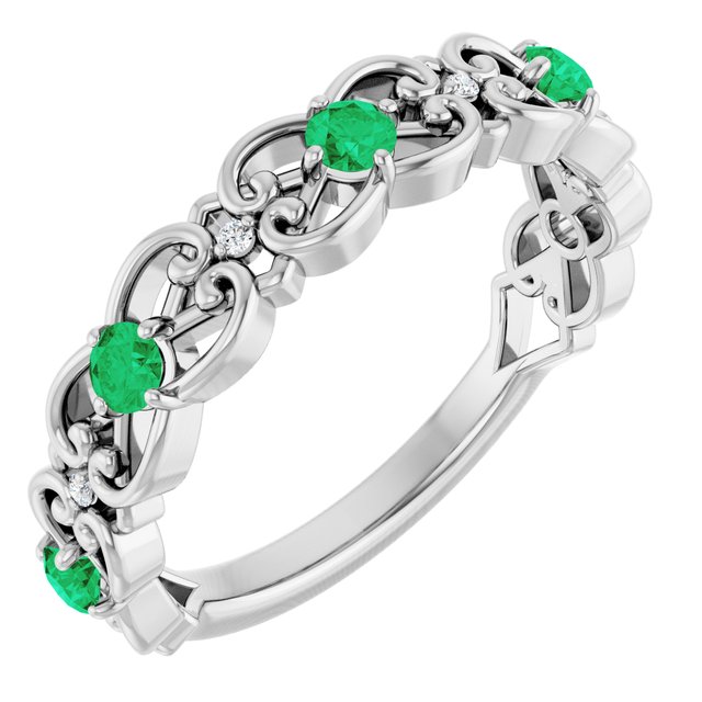 Round Emerald & Diamond Stackable Ring in Gold and Platinum