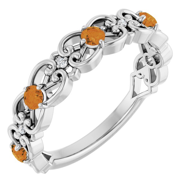 Round Citrine & Diamond Stackable Ring in Gold and Platinum