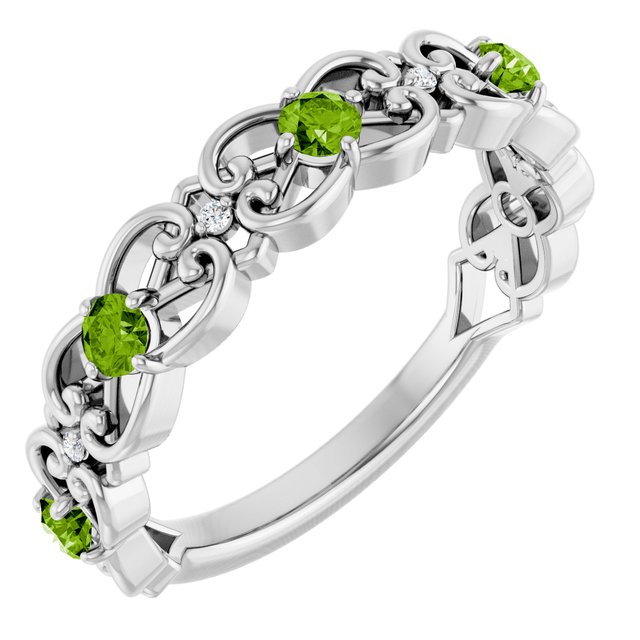 Round Peridot & Diamond Stackable Ring in Gold and Platinum