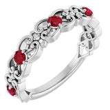 Round Ruby Stackable Ring with Diamond Accents in Gold and Platinum