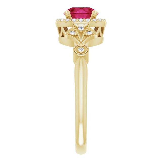 Round Lab-Grown Ruby & Diamond Halo Ring in Gold and Platinum