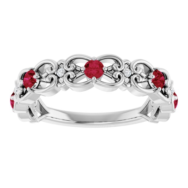 Round Ruby Stackable Ring with Diamond Accents in Gold and Platinum