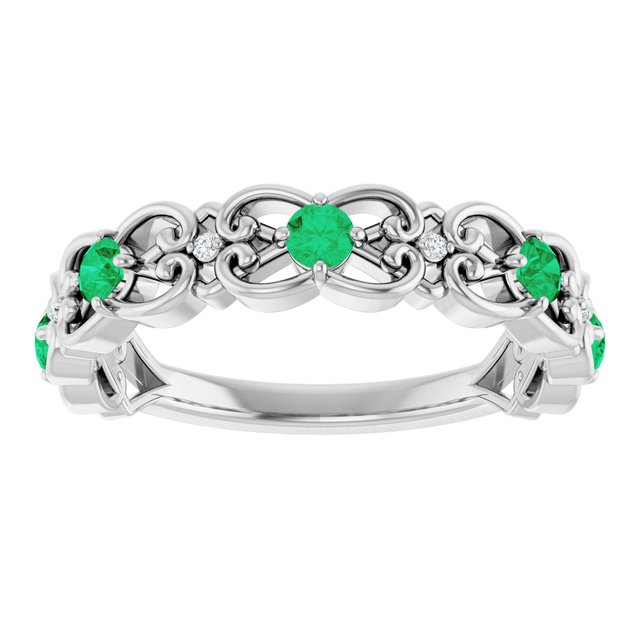 Round Emerald & Diamond Stackable Ring in Gold and Platinum