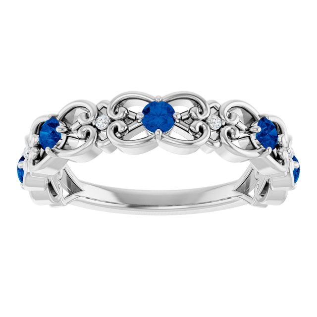 Round Blue Sapphire & Diamond Stackable Ring in Gold and Platinum