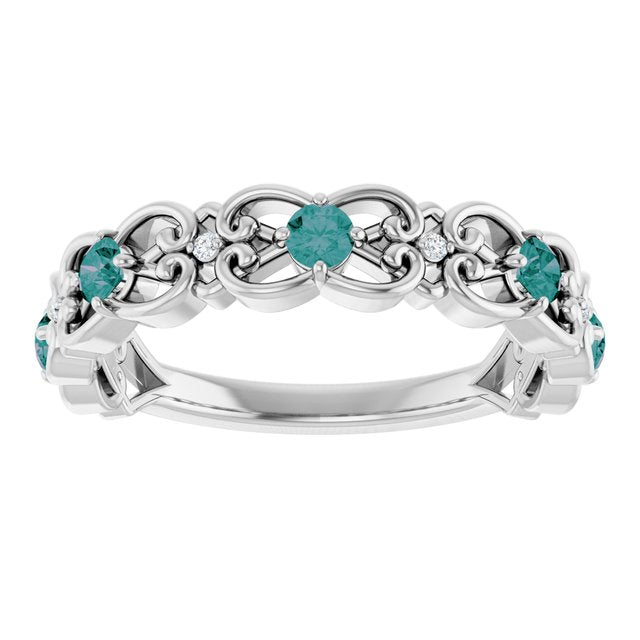 Round Alexandrite & Diamond Stackable Ring in Gold and Platinum