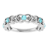 Round Blue Zircon & Diamond Stackable Ring in Gold and Platinum