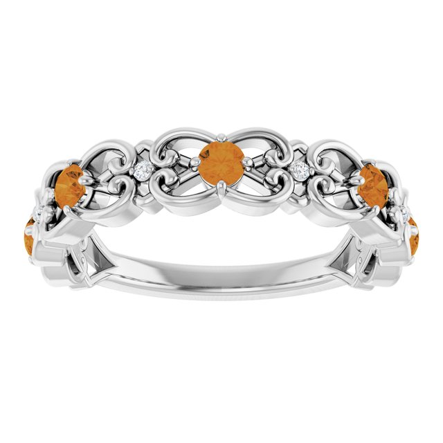 Round Citrine & Diamond Stackable Ring in Gold and Platinum