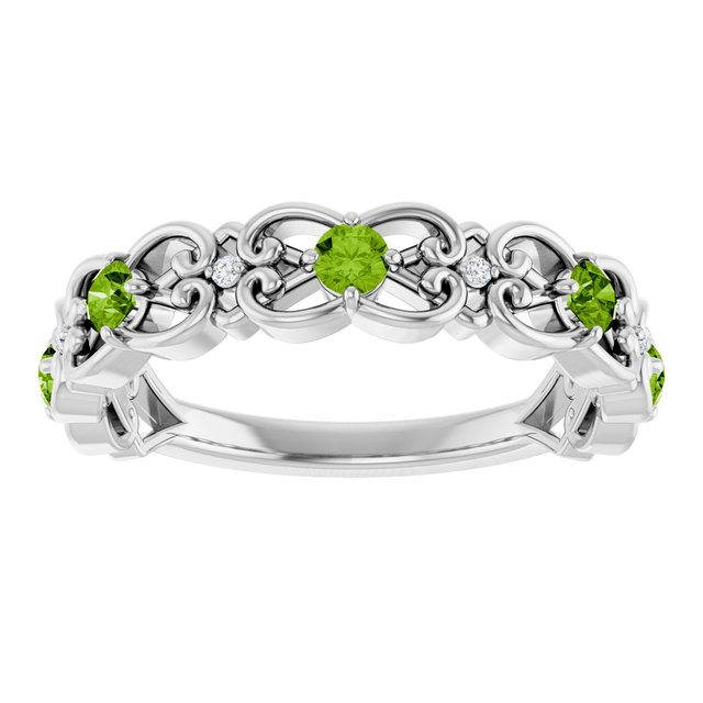 Round Peridot & Diamond Stackable Ring in Gold and Platinum
