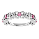 Round Pink Tourmaline & Diamond Stackable Ring in Gold and Platinum
