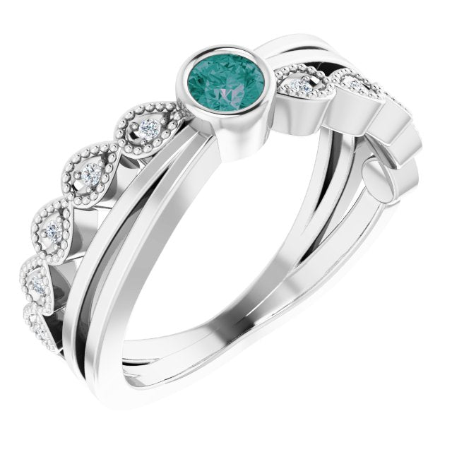 Round Alexandrite & Diamond Accented Ring in Gold and Platinum
