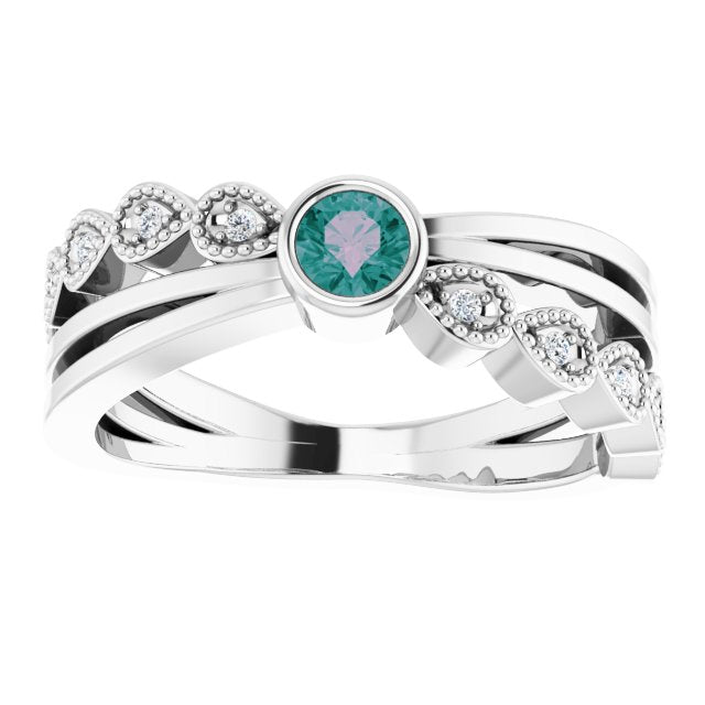 Round Alexandrite & Diamond Accented Ring in Gold and Platinum