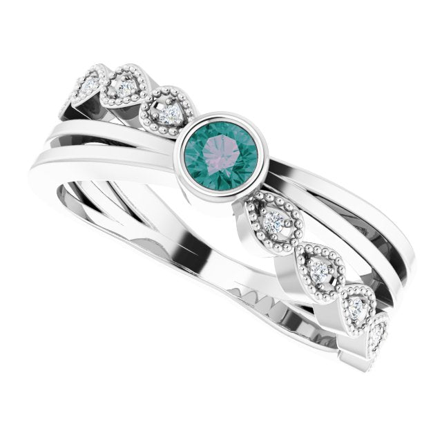 Round Alexandrite & Diamond Accented Ring in Gold and Platinum