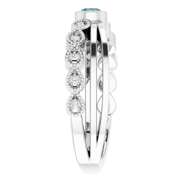 Round Alexandrite & Diamond Accented Ring in Gold and Platinum