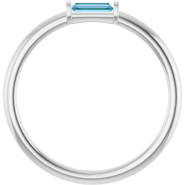 Straight Baguette Swiss Blue Topaz Ring in Gold and Platinum