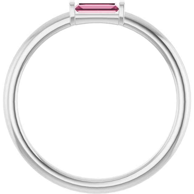 Straight Baguette Pink Tourmaline Ring in Gold and Platinum