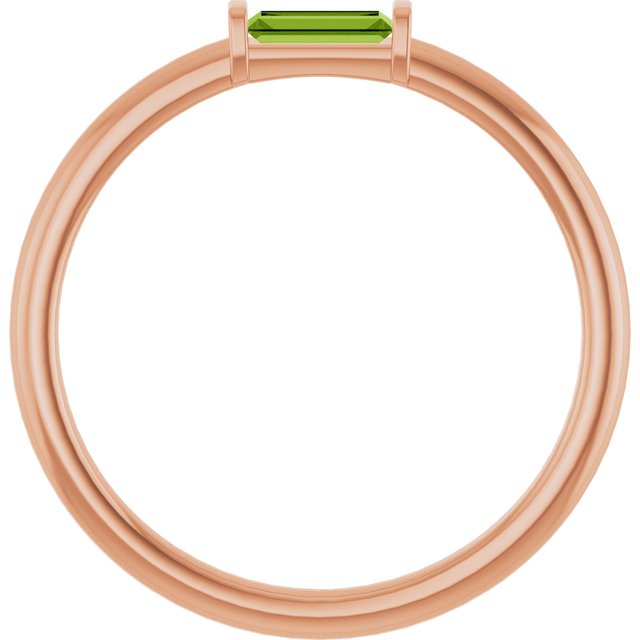 Straight Baguette Peridot Stackable Ring in Gold and Platinum