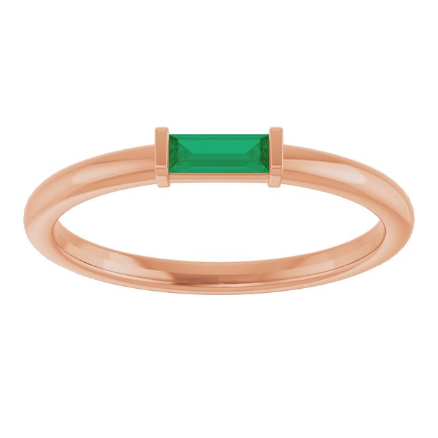 Straight Baguette Lab-Grown Emerald Ring in Gold and Platinum
