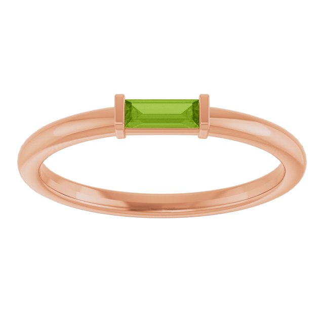 Straight Baguette Peridot Stackable Ring in Gold and Platinum