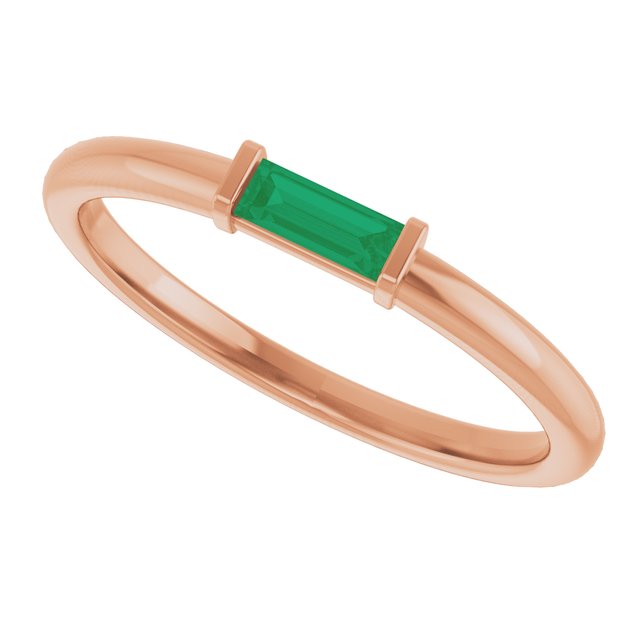 Straight Baguette Lab-Grown Emerald Ring in Gold and Platinum