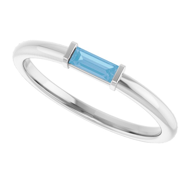 Straight Baguette Swiss Blue Topaz Ring in Gold and Platinum