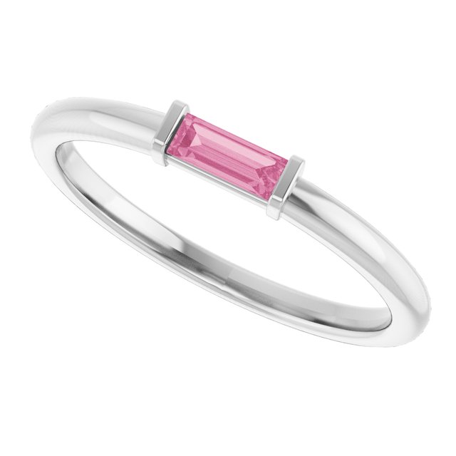 Straight Baguette Pink Tourmaline Ring in Gold and Platinum