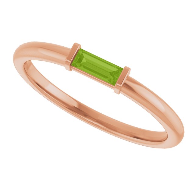 Straight Baguette Peridot Stackable Ring in Gold and Platinum