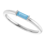 Straight Baguette Swiss Blue Topaz Ring in Gold and Platinum