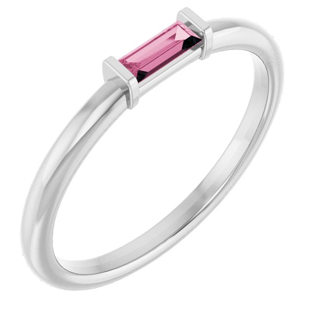 Straight Baguette Pink Tourmaline Ring in Gold and Platinum