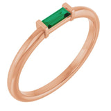 Straight Baguette Lab-Grown Emerald Ring in Gold and Platinum