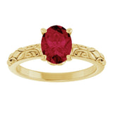 Oval Lab-Grown Ruby Solitaire Ring in Yellow Gold