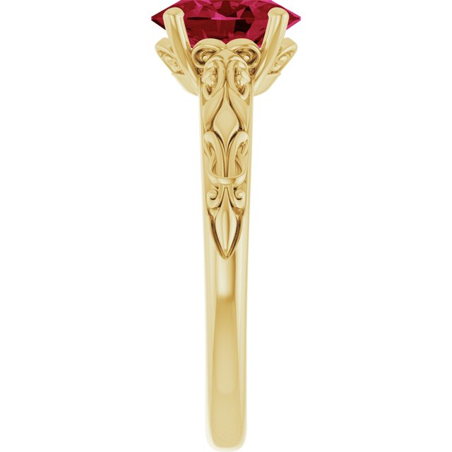 Oval Lab-Grown Ruby Solitaire Ring in Yellow Gold