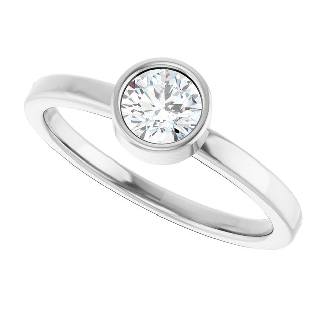 Round White Sapphire Solitaire Ring in Gold