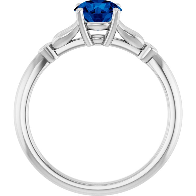 Round Lab-Grown Blue Sapphire & Diamond Ring in Gold and Platinum