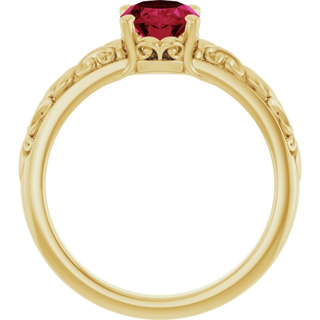 Oval Lab-Grown Ruby Solitaire Ring in Yellow Gold