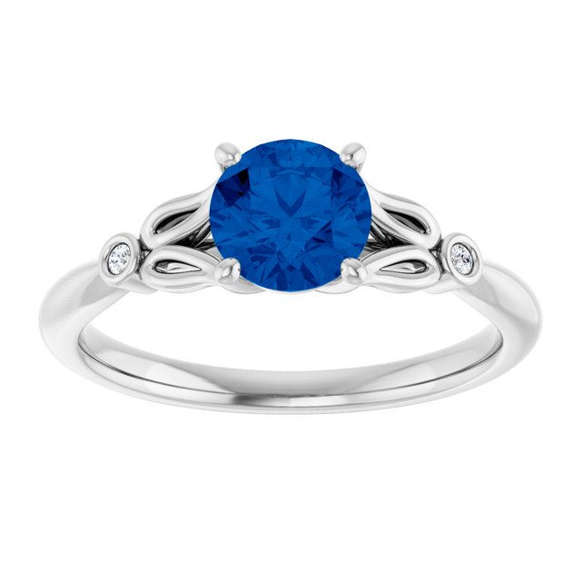 Round Lab-Grown Blue Sapphire & Diamond Ring in Gold and Platinum