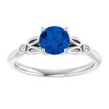 Round Lab-Grown Blue Sapphire & Diamond Ring in Gold and Platinum