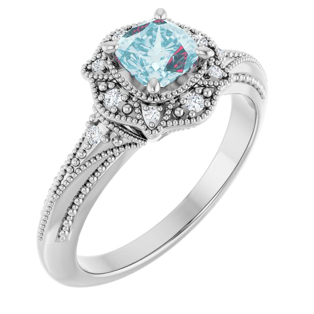 Cushion Sky Blue Topaz & Diamond Accented Ring in White Gold